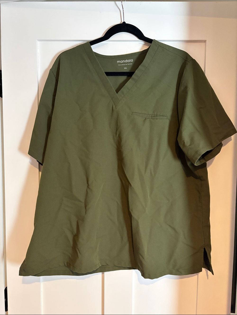 Mandala Olive Green V-Neck Scrub Top for women